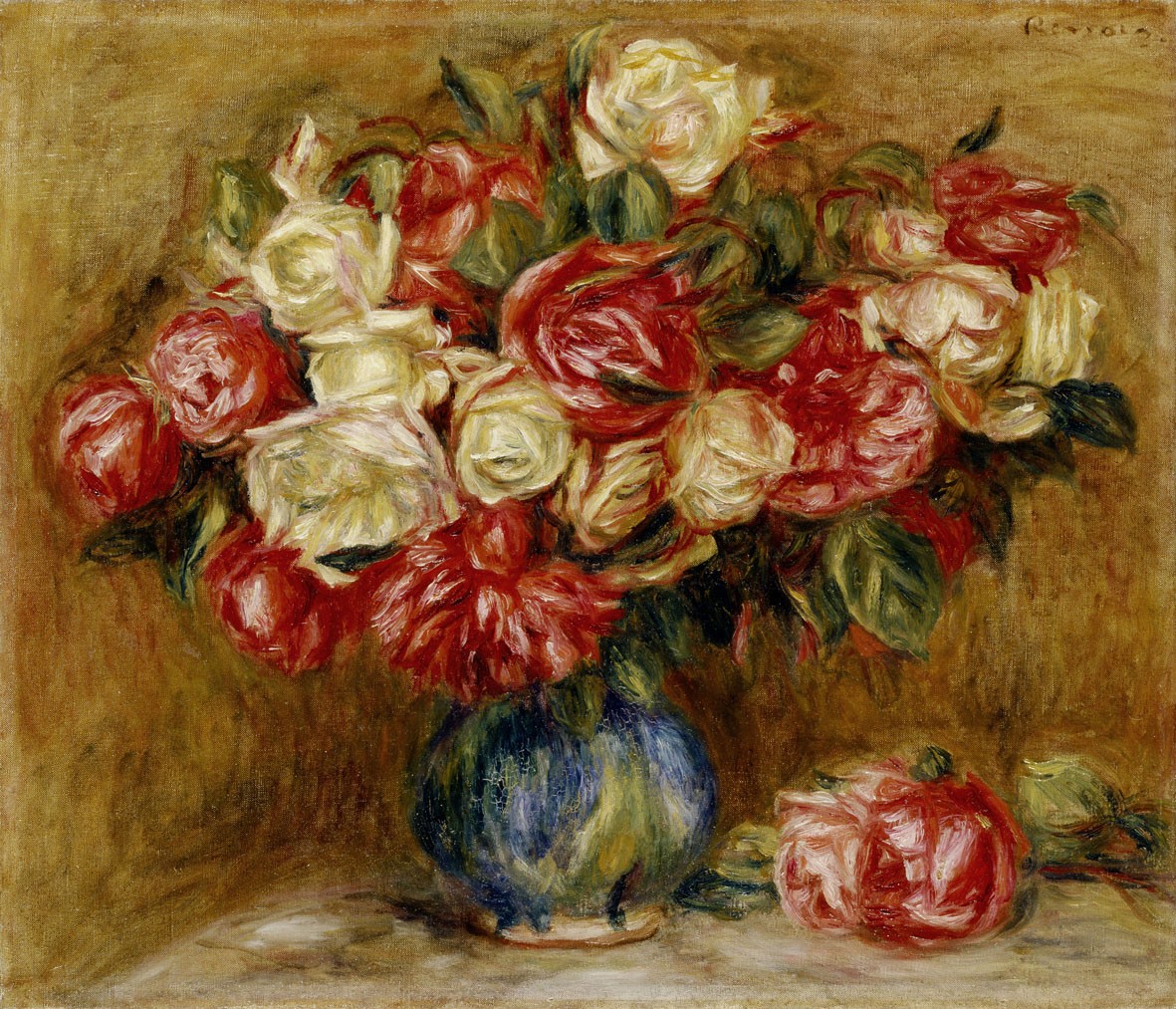 Roses in a vase by Pierre-Auguste Renoir