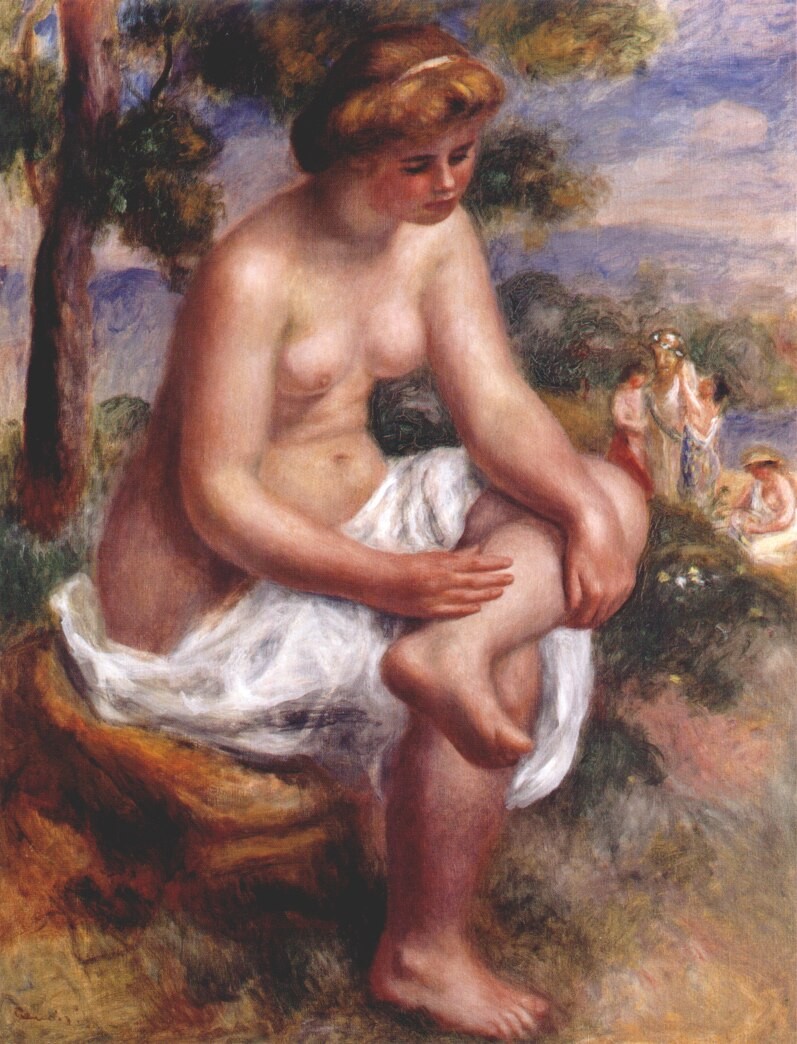 Seated bather in a landscape by Pierre-Auguste Renoir