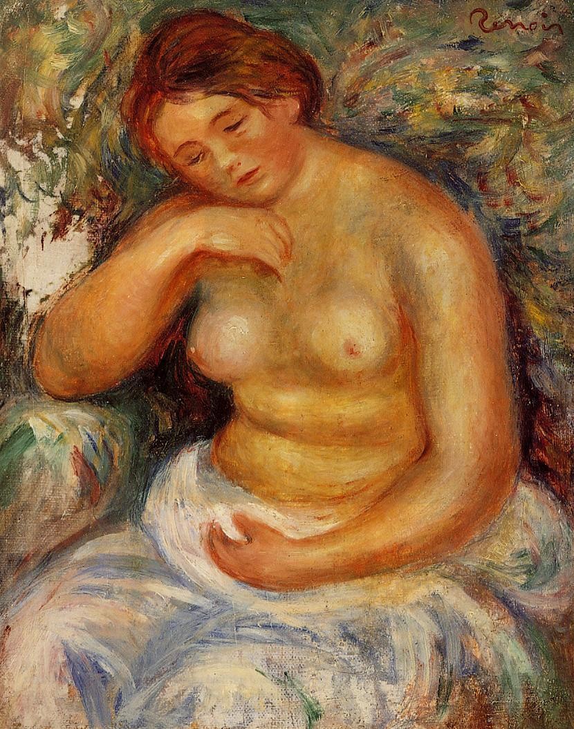 Seated Nude with a Bouquet by Pierre-Auguste Renoir