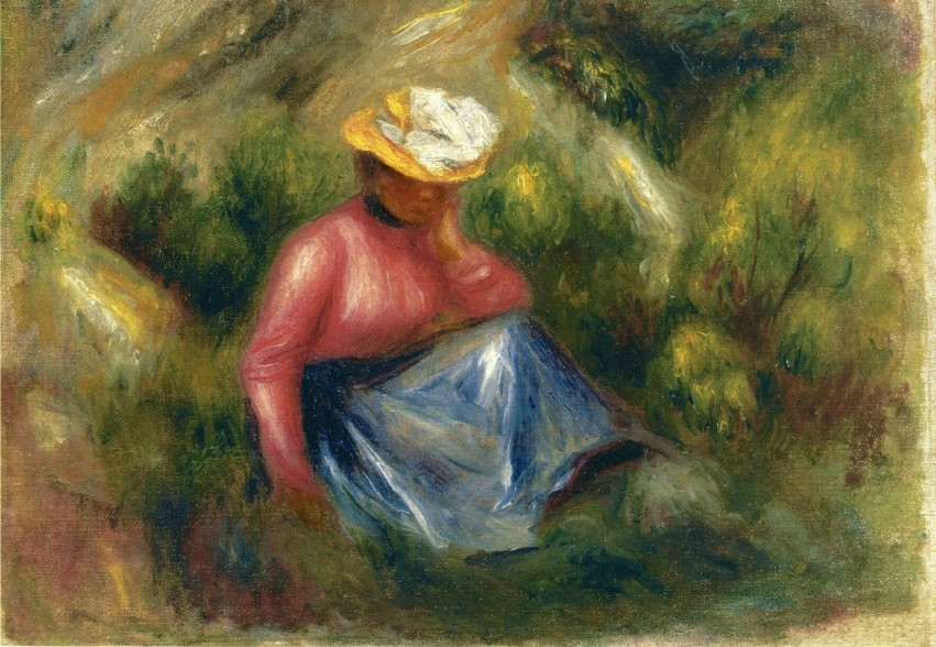 Seated Young Girl with Hat by Pierre-Auguste Renoir
