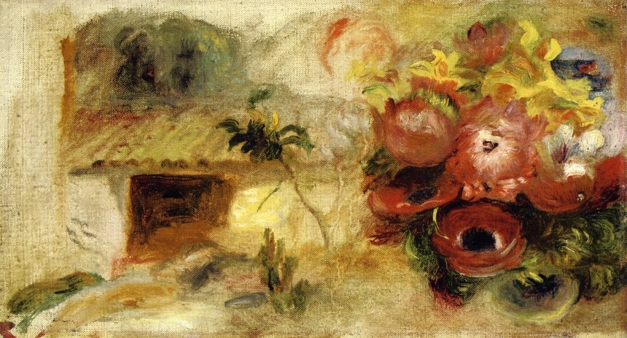 Small House, Buttercups and Diverse Flowers (study) by Pierre-Auguste Renoir