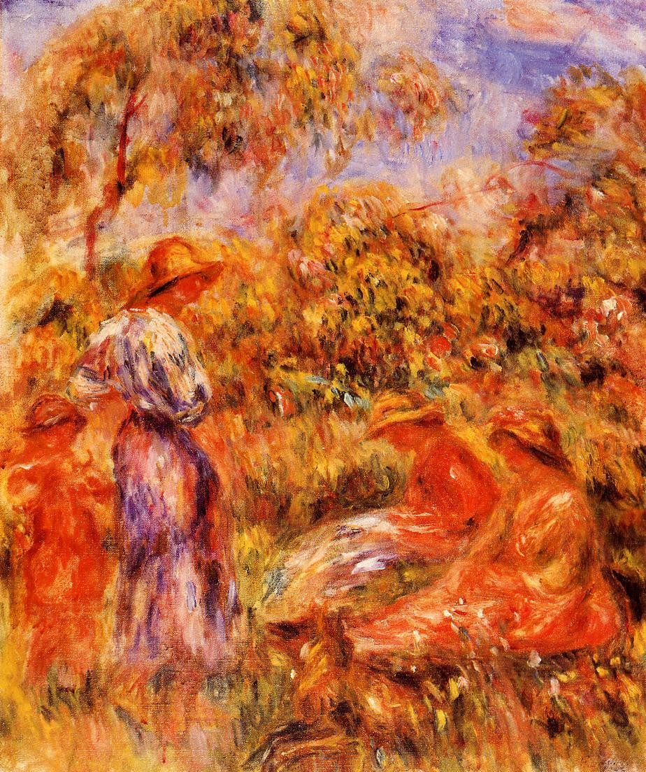 Three Women and Child in a Landscape by Pierre-Auguste Renoir