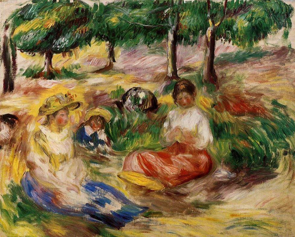 Three Young Girls Sitting in the Grass by Pierre-Auguste Renoir