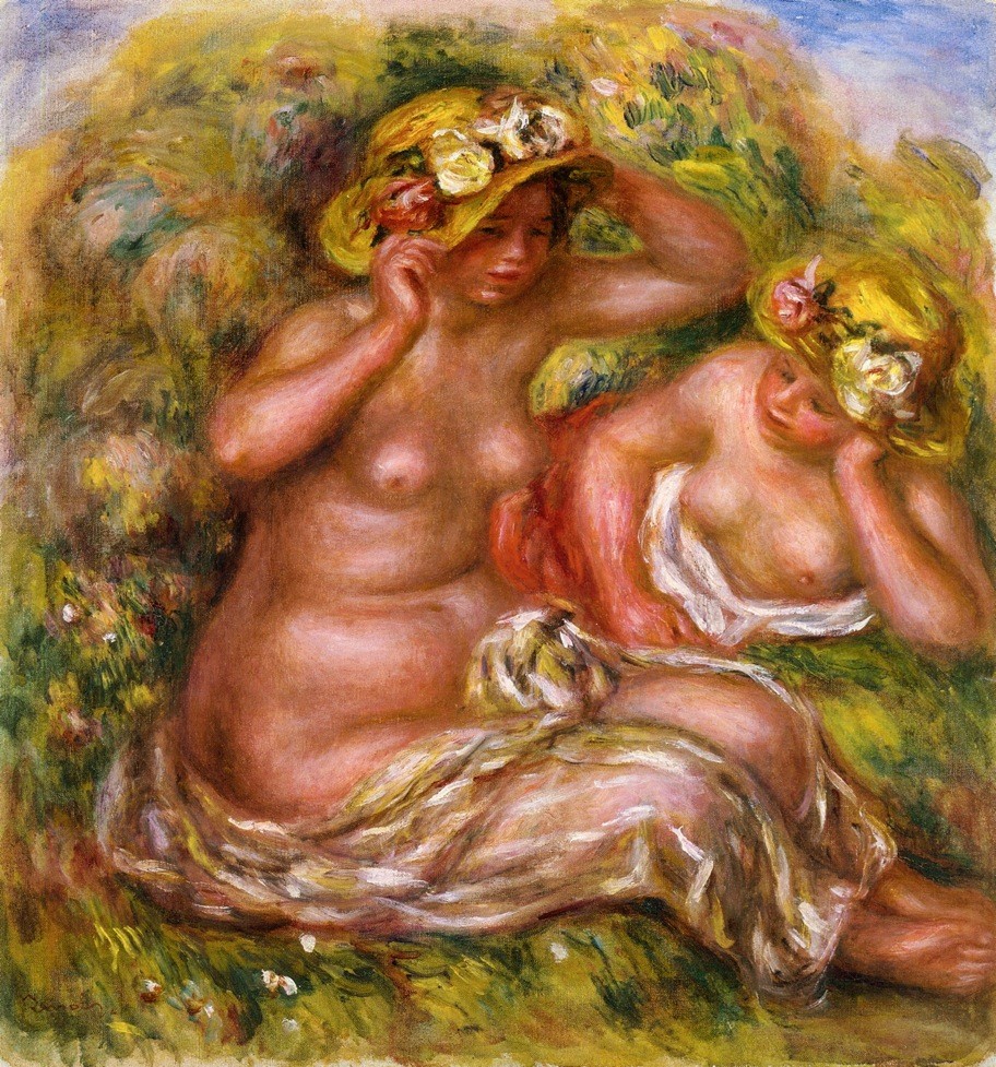 Two Women with Flowered Hat by Pierre-Auguste Renoir
