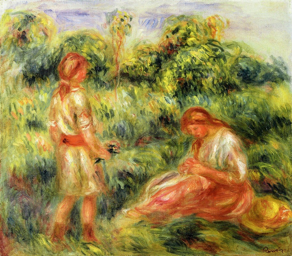 Two Young Women in a Landscape by Pierre-Auguste Renoir