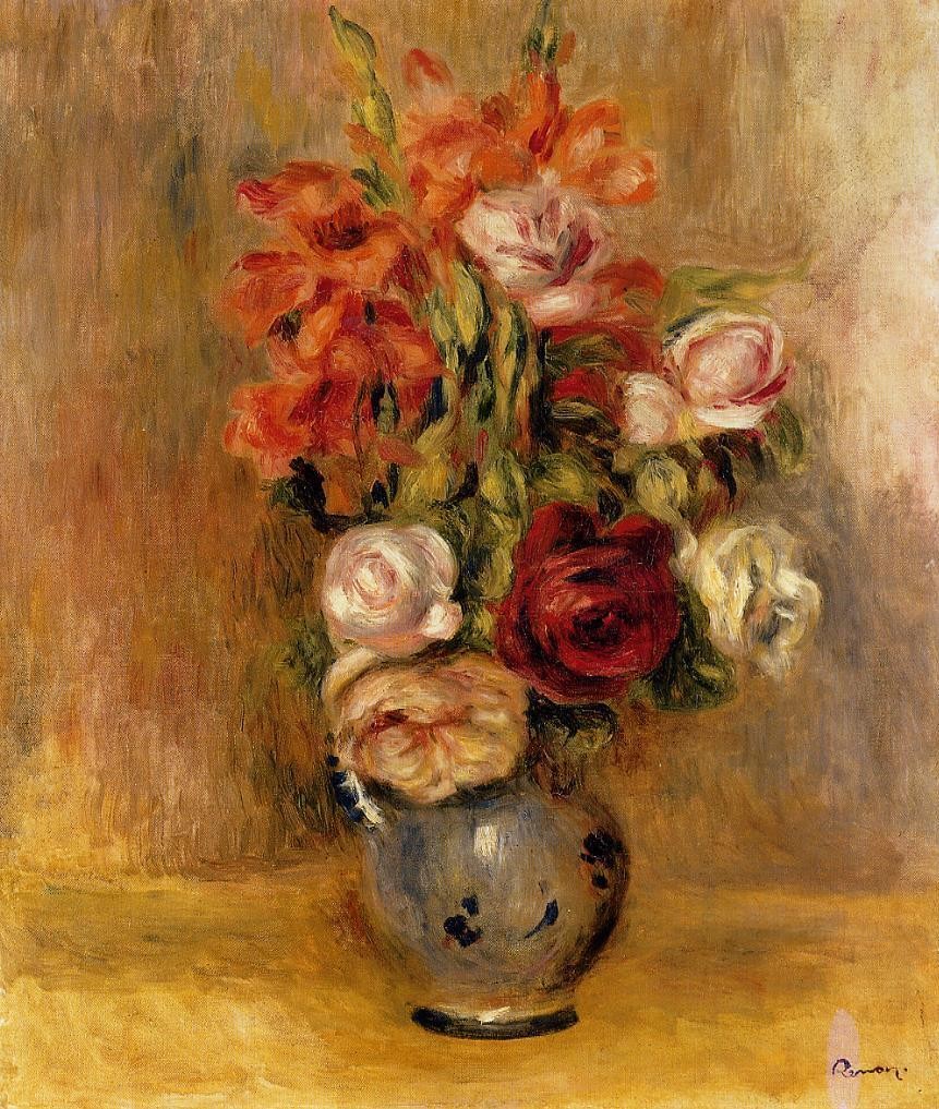 Vase of Gladiolas and Roses by Pierre-Auguste Renoir