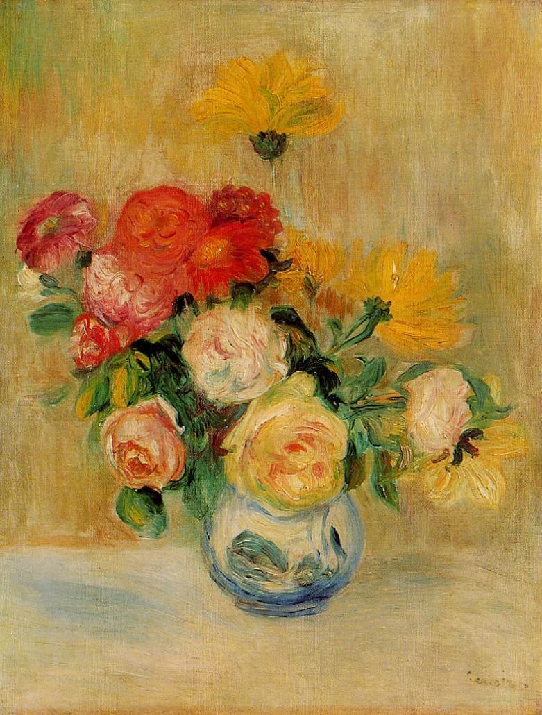 Vase of Roses and Dahlias by Pierre-Auguste Renoir