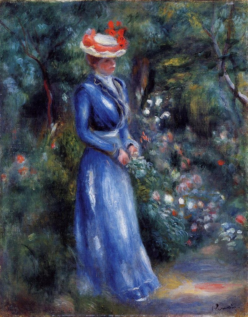 Woman in a Blue Dress, Standing in the Garden of Saint Cloud by Pierre-Auguste Renoir