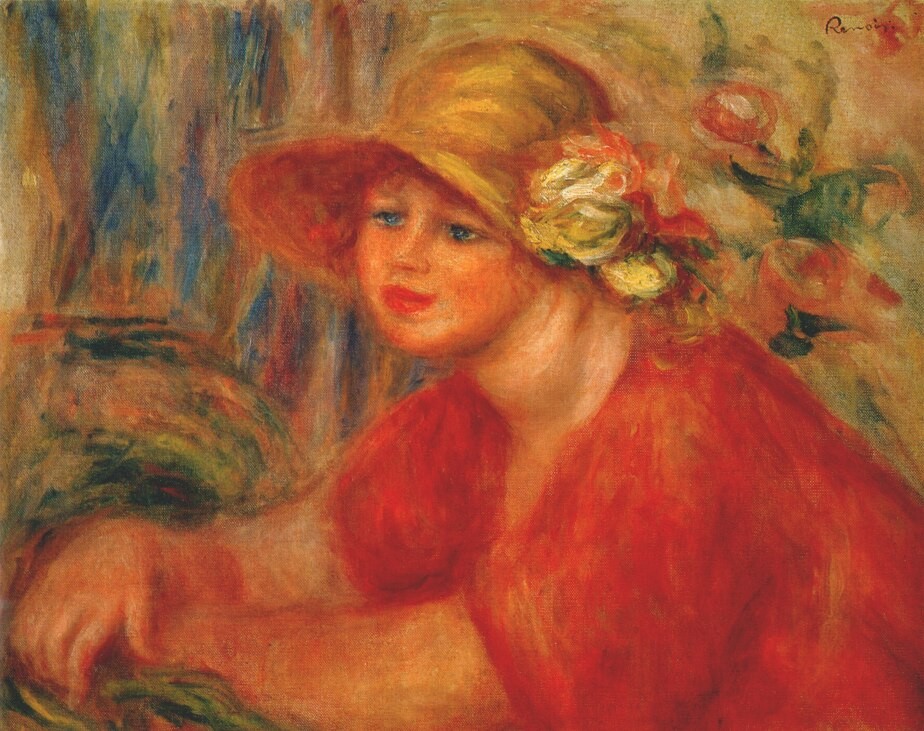 Woman in a hat with flowers by Pierre-Auguste Renoir