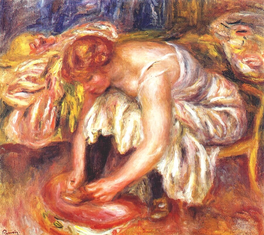 Woman tying her shoe by Pierre-Auguste Renoir