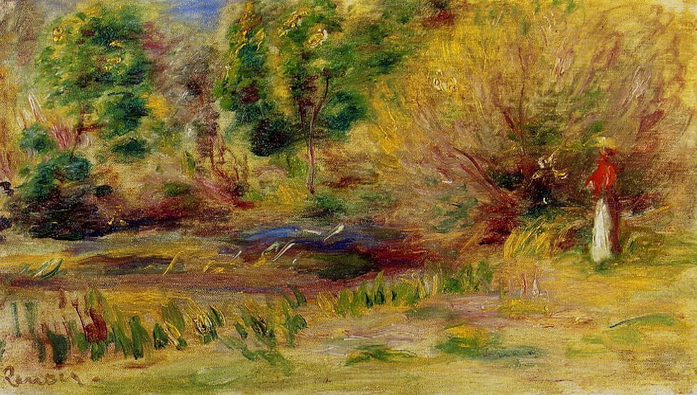 Woman Wearing a Hat in a Landscape by Pierre-Auguste Renoir