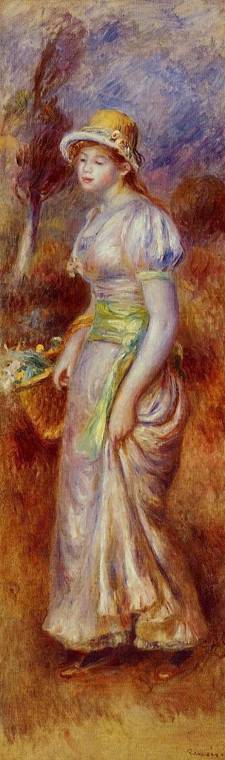 Woman with a Basket of Flowers by Pierre-Auguste Renoir