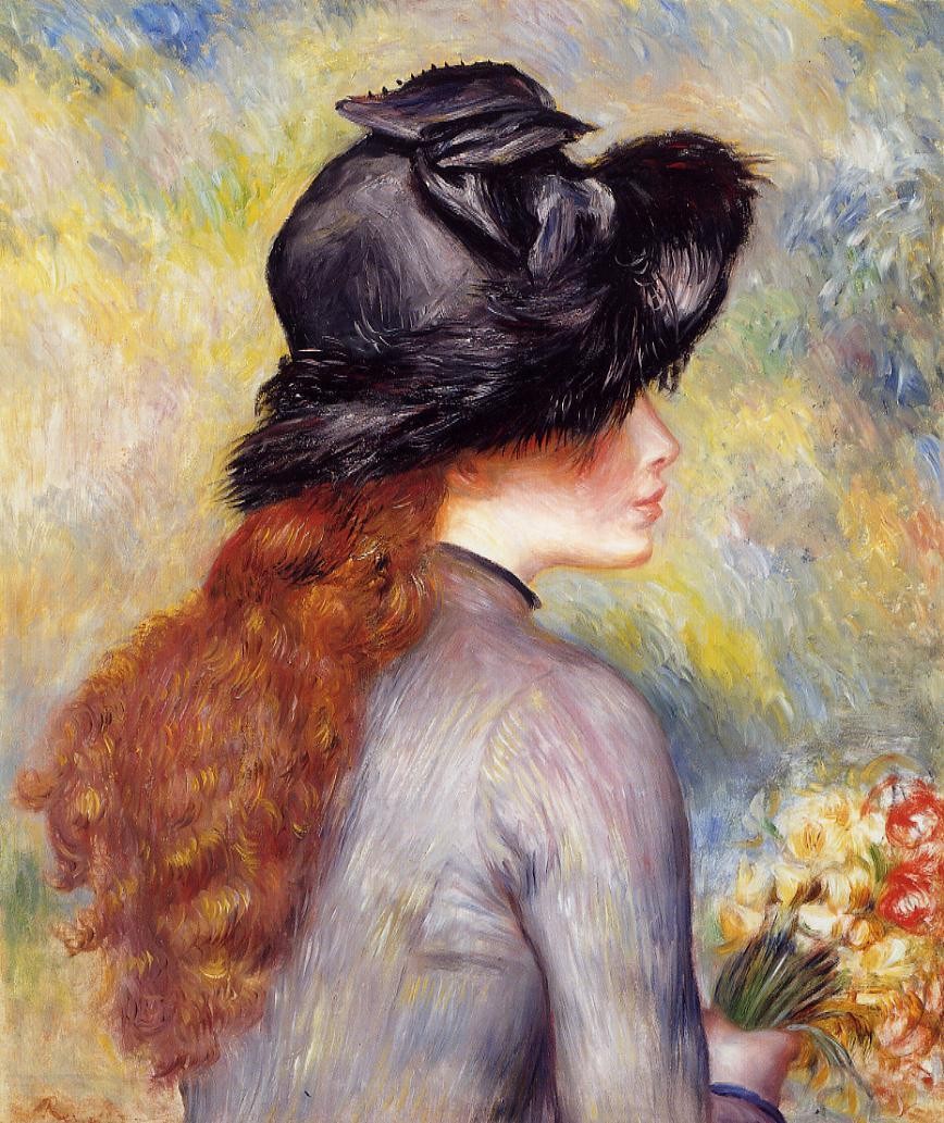 Young Girl Holding at Bouquet of Tulips by Pierre-Auguste Renoir