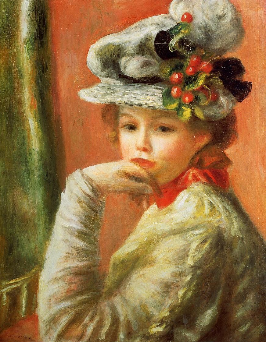 Young Girl in a White Hat by Pierre-Auguste Renoir