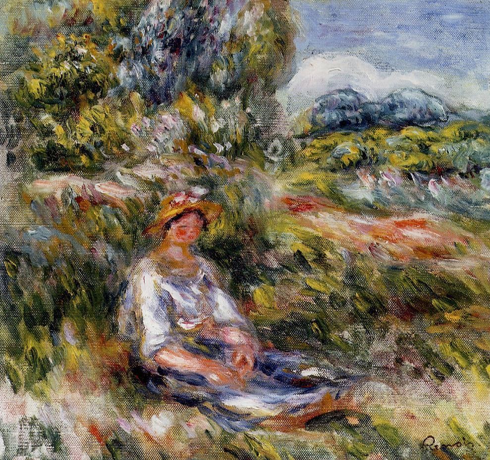 Young Girl Seated in a Meadow by Pierre-Auguste Renoir