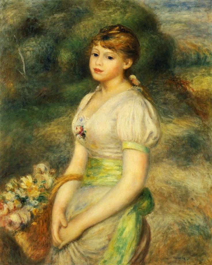 Young Girl with a Basket of Flowers by Pierre-Auguste Renoir