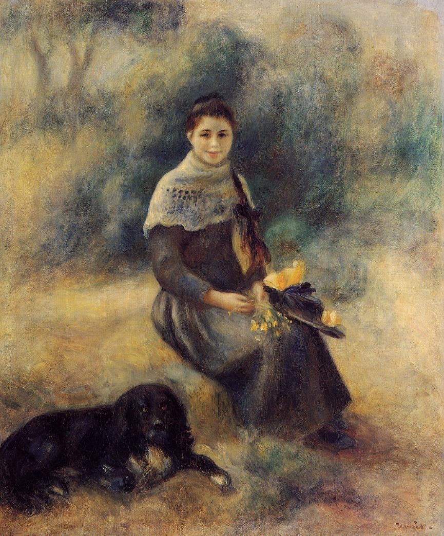 Young Girl with a Dog by Pierre-Auguste Renoir