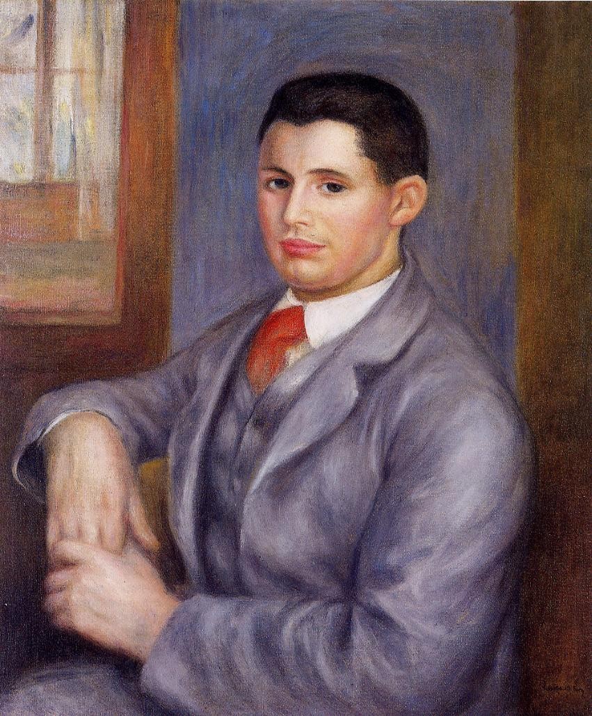 Young Man in a Red Tie, Portrait of Eugene Renoir by Pierre-Auguste Renoir