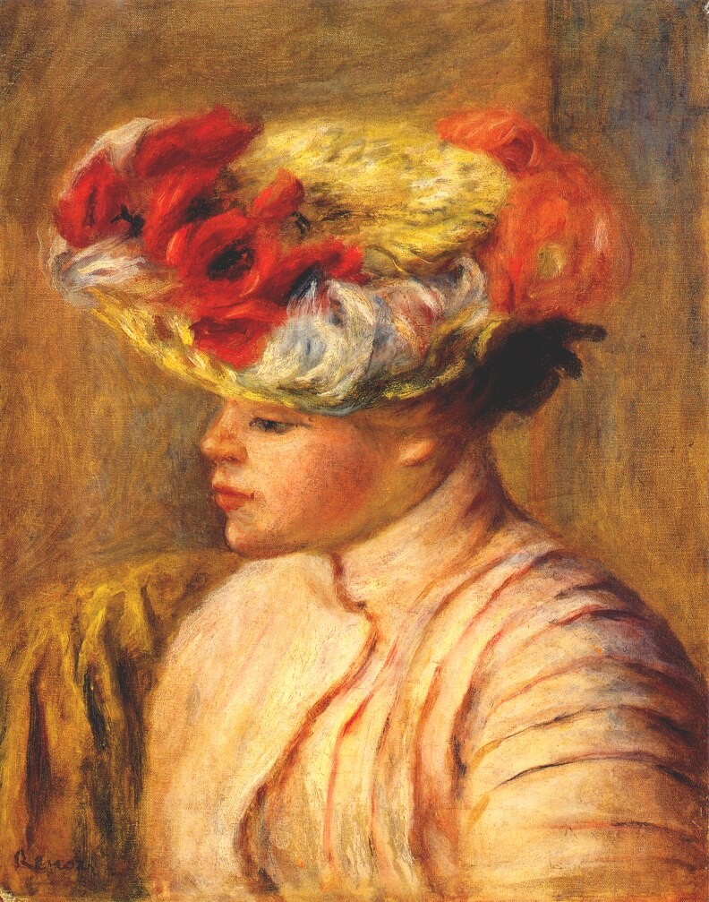 Young woman in a flowered hat by Pierre-Auguste Renoir