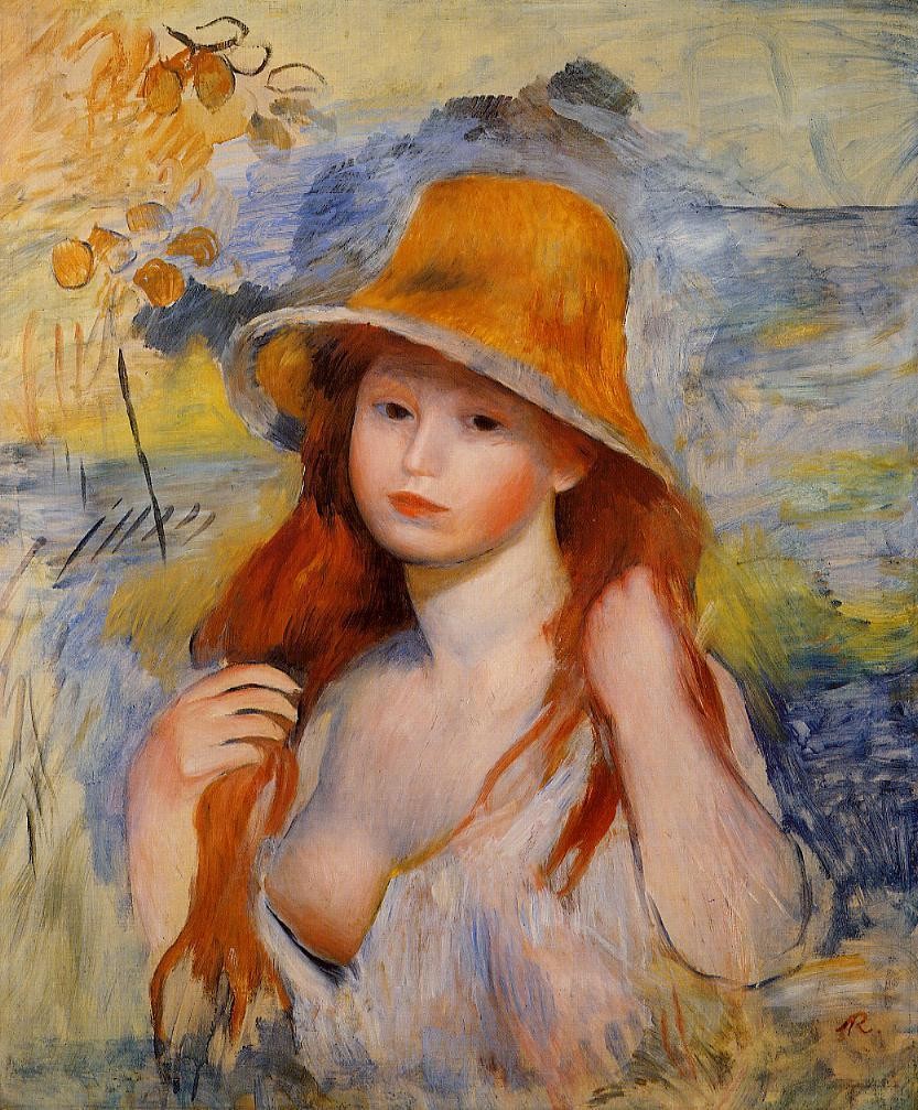 Young Woman in a Straw Hat by Pierre-Auguste Renoir