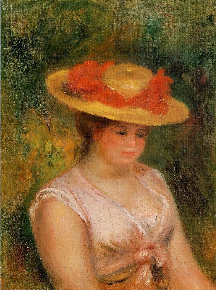 Young Woman in a Straw Hat by Pierre-Auguste Renoir