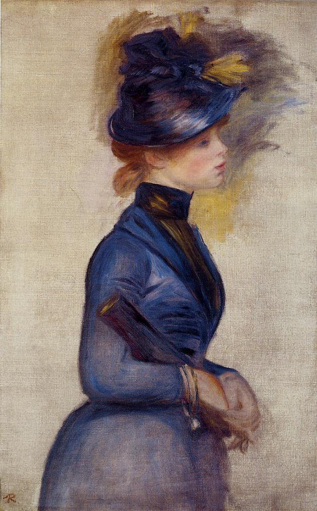 Young Woman in Bright Blue at the Conservatory by Pierre-Auguste Renoir