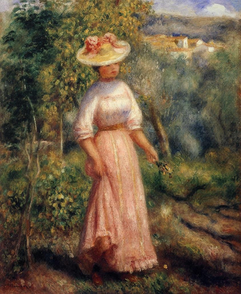 Young Woman in Red in the Fields by Pierre-Auguste Renoir