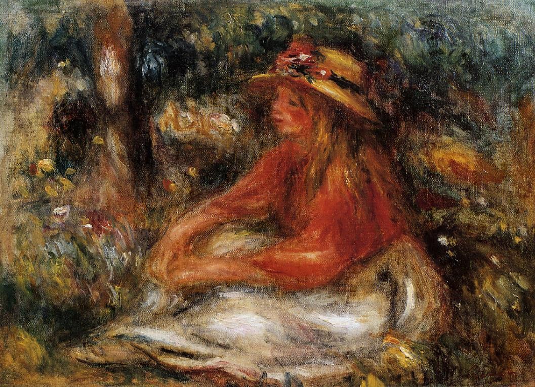 Young Woman Seated on the Grass by Pierre-Auguste Renoir
