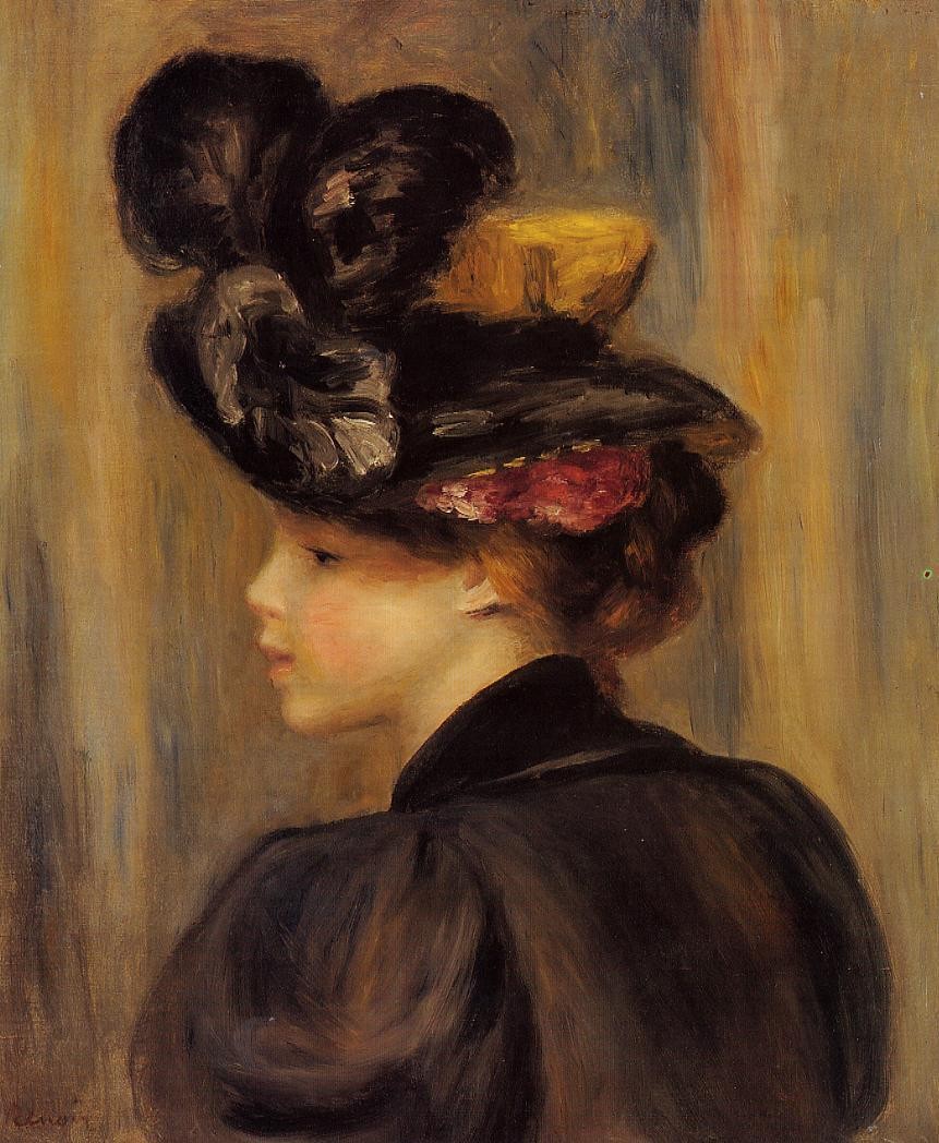 Young Woman Wearing a Black Hat by Pierre-Auguste Renoir
