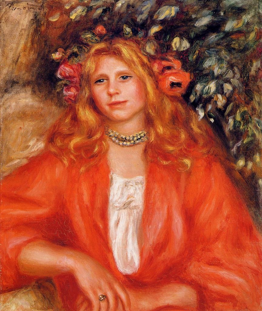 Young Woman Wearing a Garland of Flowers by Pierre-Auguste Renoir