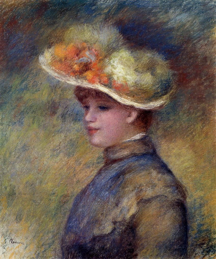 Young Woman Wearing a Hat by Pierre-Auguste Renoir