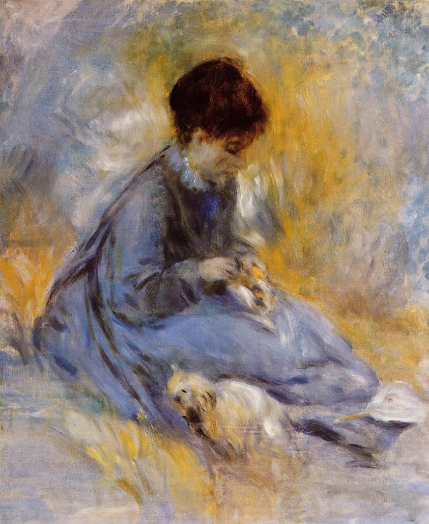 Young Woman with a Dog by Pierre-Auguste Renoir