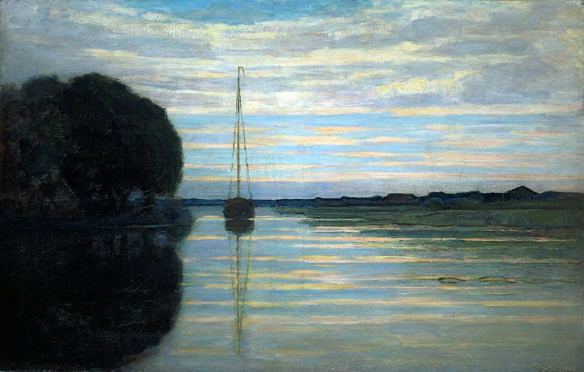 River view with a boat Sun by Piet Mondrian