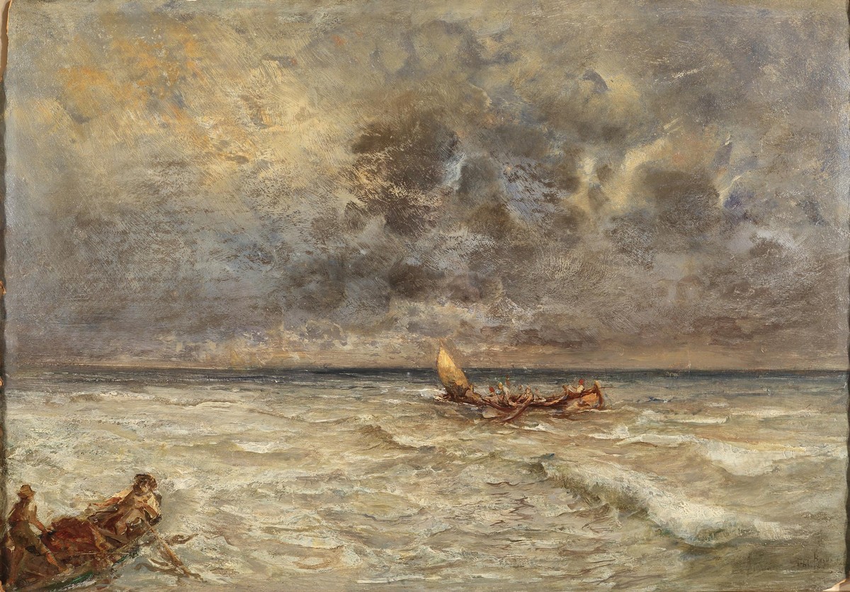 Fishing boats, Bordighera by Pompeo Mariani