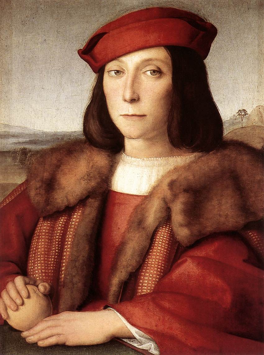 Portrait of a Man holding an Apple by Raphael