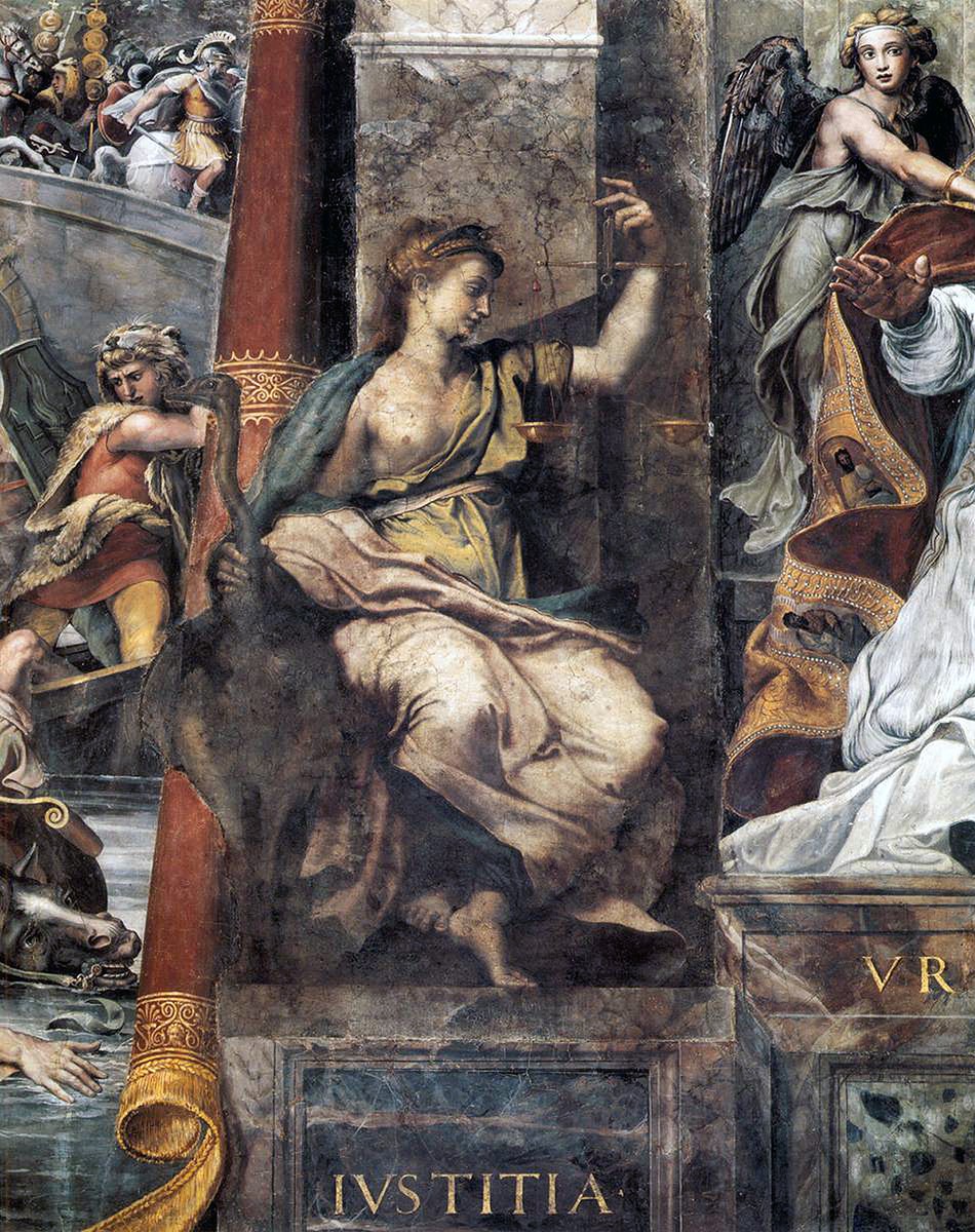 The allegory of Justice, The Room of Constantine in the papal apartments in the Vatican by Raphael