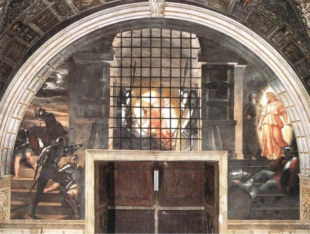 The Liberation of St. Peter, in the Stanza D'Eliodoro by Raphael