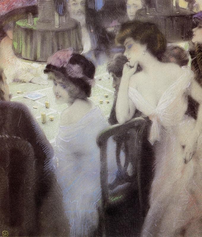 The Players (pastel on paper) by Raphael Kirchner