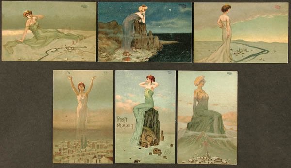 Women dominating landscapes by Raphael Kirchner