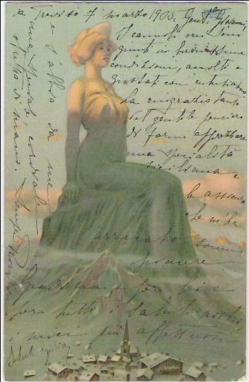 Women dominating landscapes by Raphael Kirchner