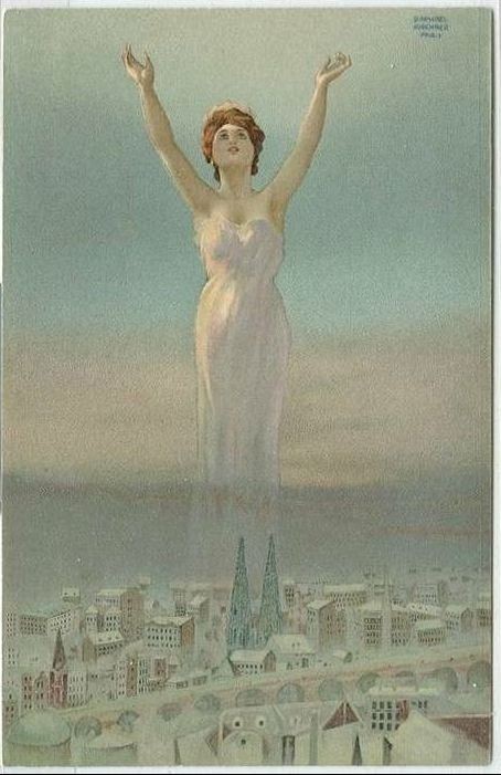 Women dominating landscapes by Raphael Kirchner