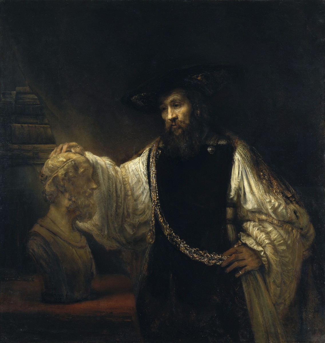 Aristotle with a Bust of Homer (Aristotle Contemplating a Bust of Homer) by Rembrandt