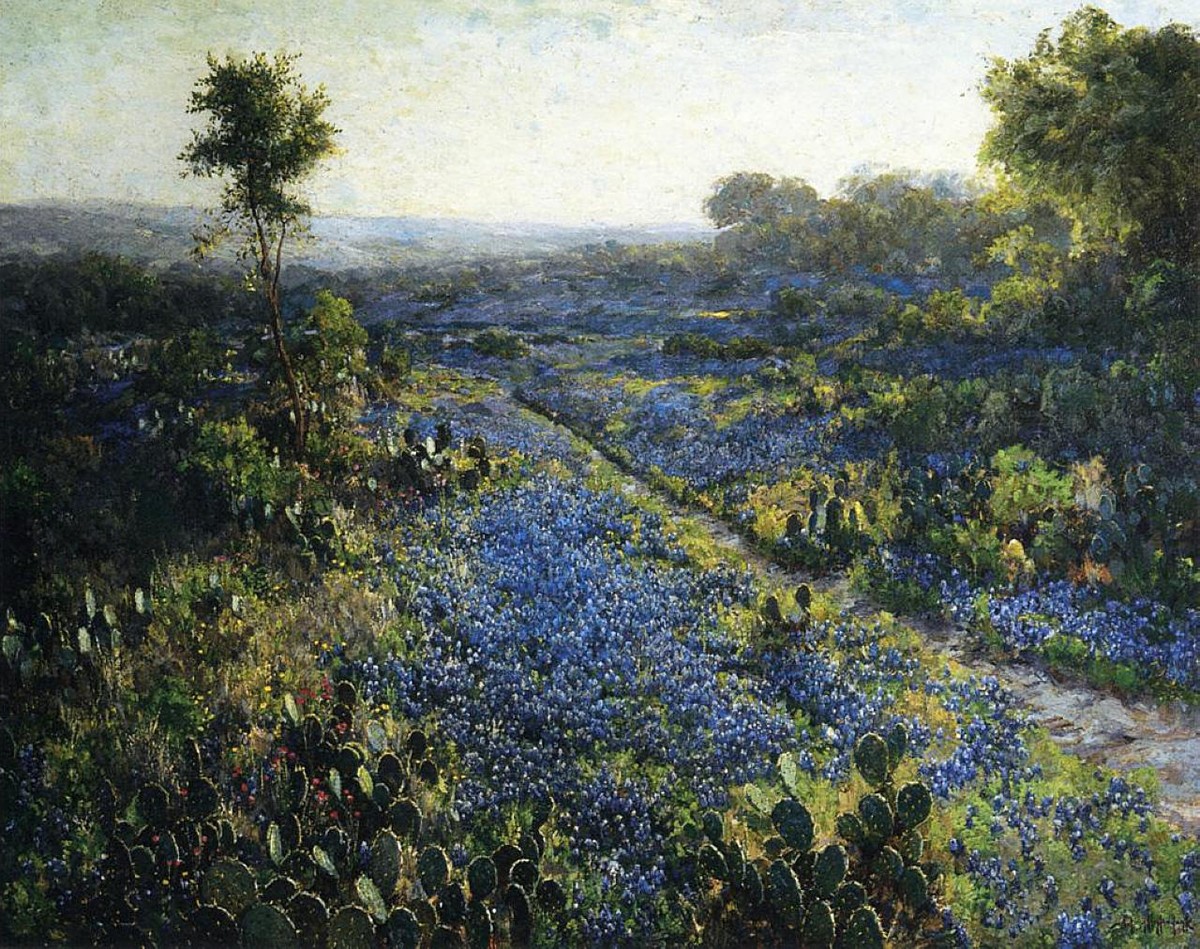 Field of Texas Bluebonnets and Prickly Pear Cacti by Robert Julian Onderdonk