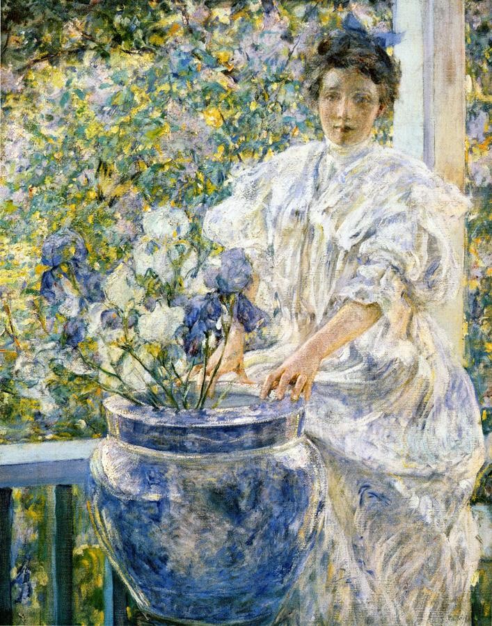 Woman on a Porch with Flowers by Robert Lewis Reid