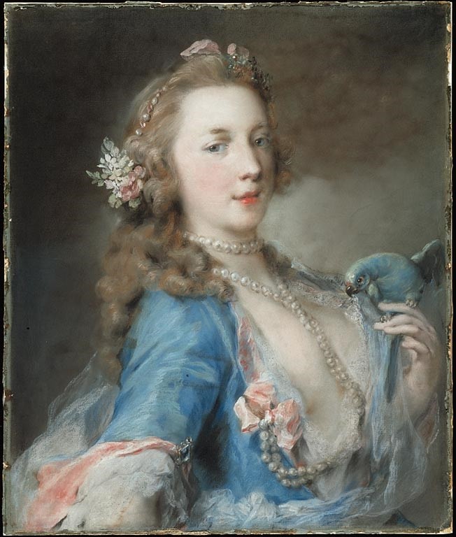 A Young Lady with a Parrot by Rosalba Carriera
