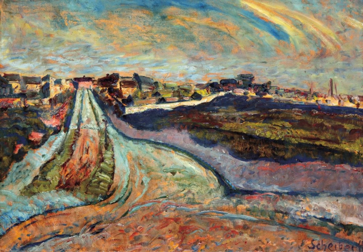Scheiber Hugó Város Szélén 1920, Olaj, Karton, 68x97cm by Scheiber Hugó