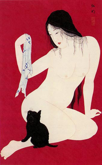 Woman and Kitten by Shotei Takahashi