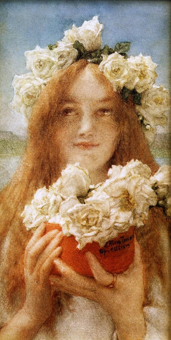 Summer Offering(Young Girl with Roses) by Sir Lawrence Alma-Tadema