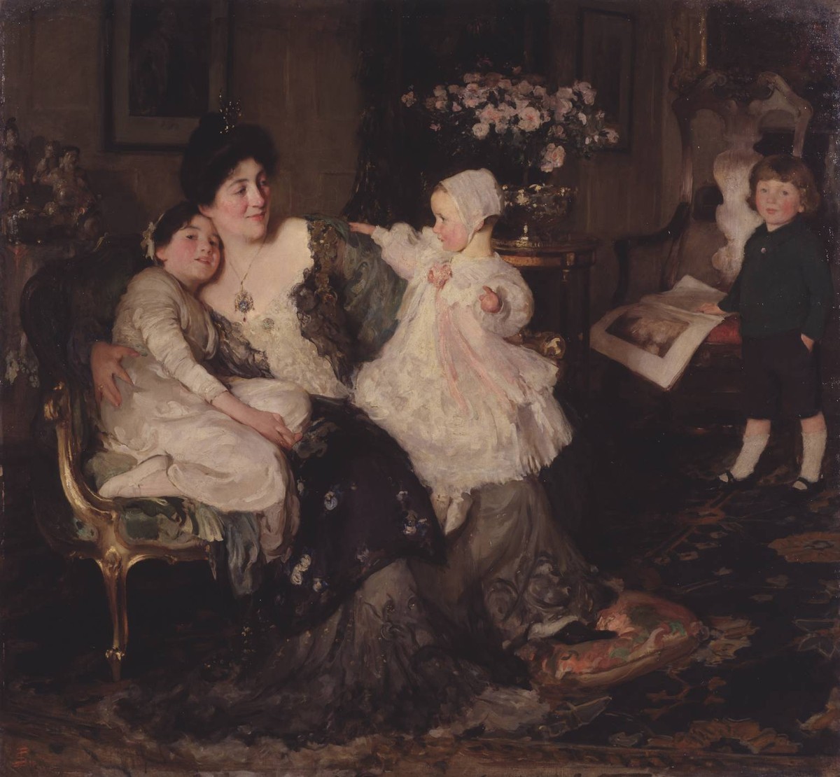 A Family Group, The Artist's Wife and Children, 'Papa Painting!' by Solomon Joseph Solomon
