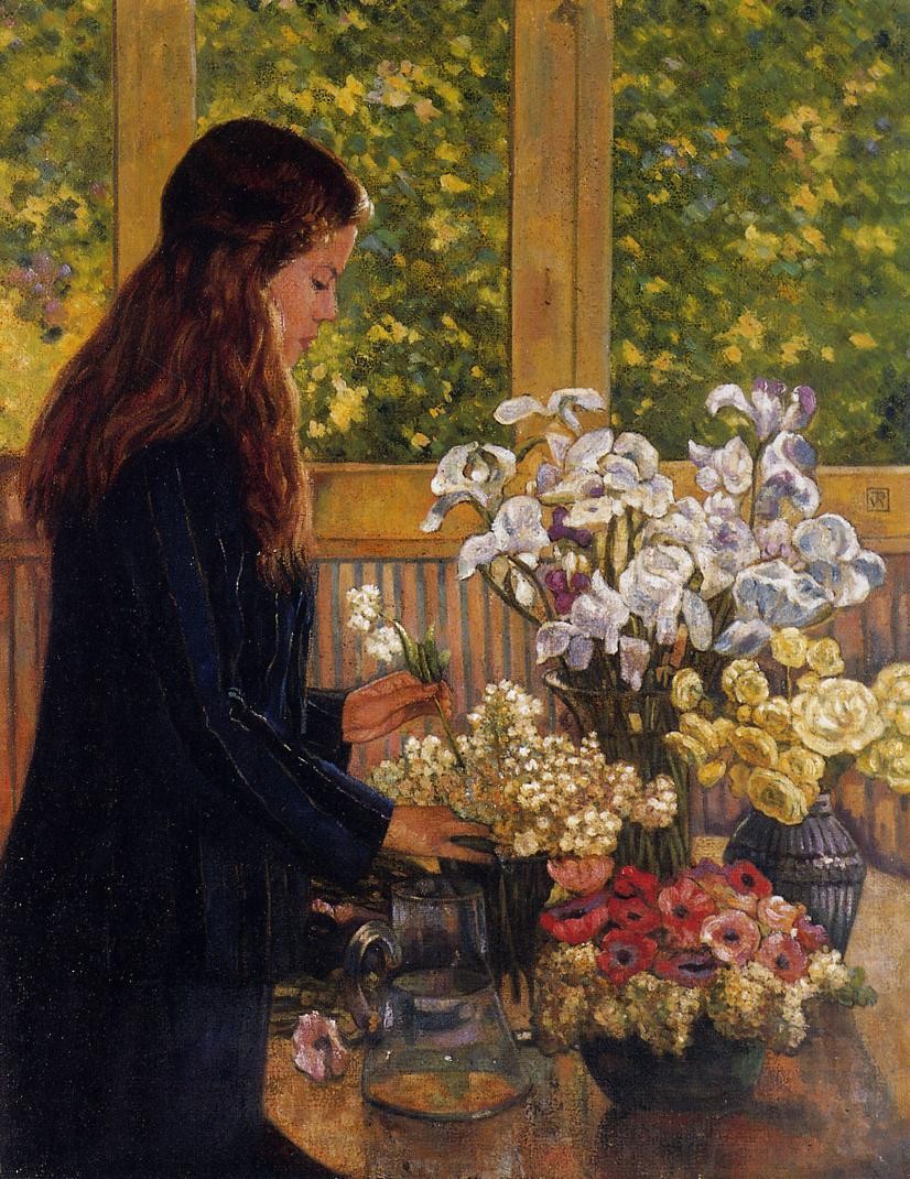 Young Girl with a Vase of Flowers by Theo van Rysselberghe
